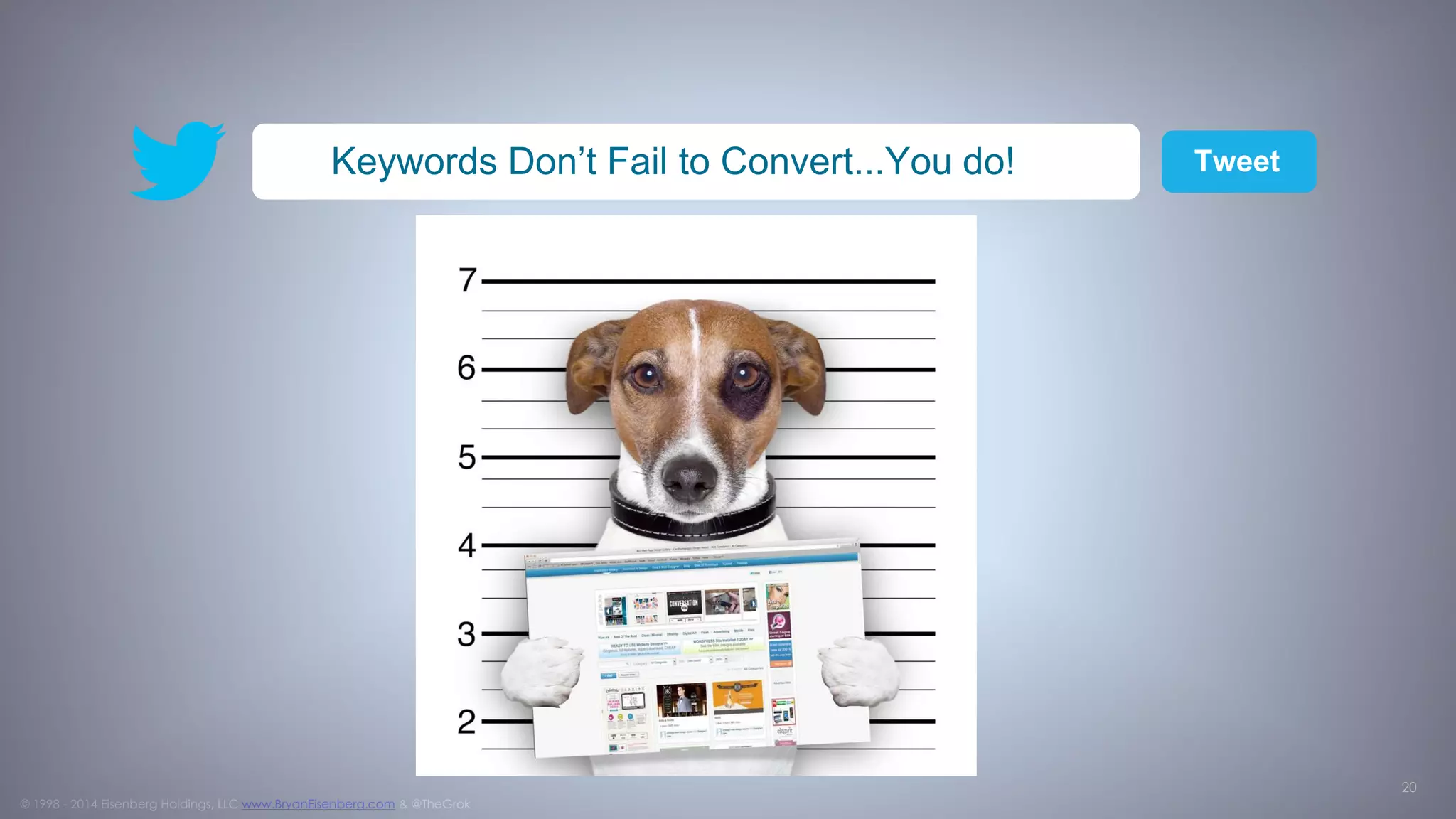 © 1998 - 2014 Eisenberg Holdings, LLC www.BryanEisenberg.com & @TheGrok
Keywords, Questions and the Buying Cycle
 