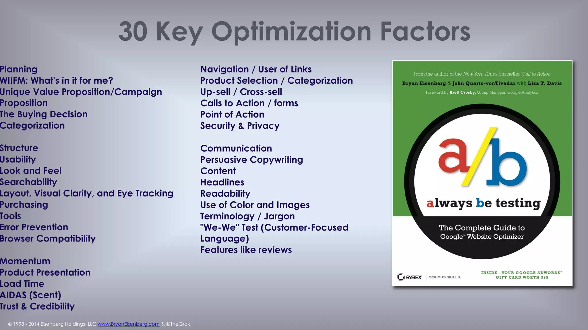 © 1998 - 2014 Eisenberg Holdings, LLC www.BryanEisenberg.com & @TheGrok
There is a Magic Formula
 