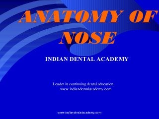 ANATOMY OF
NOSE
INDIAN DENTAL ACADEMY

Leader in continuing dental education
www.indiandentalacademy.com

www.indiandentalacademy.com

 