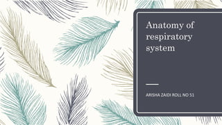 Anatomy of
respiratory
system
ARISHA ZAIDI ROLL NO 51
 