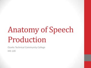 Anatomy of Speech
Production
Ozarks Technical Community College
HIS 120
 