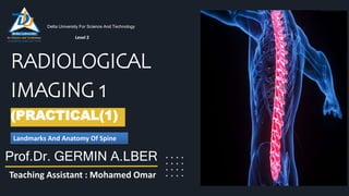 RADIOLOGICAL
IMAGING 1
(PRACTICAL(1)
Prof.Dr. GERMIN A.LBER
Delta University For Science And Technology
Teaching Assistant : Mohamed Omar
Level 2
Landmarks And Anatomy Of Spine
 