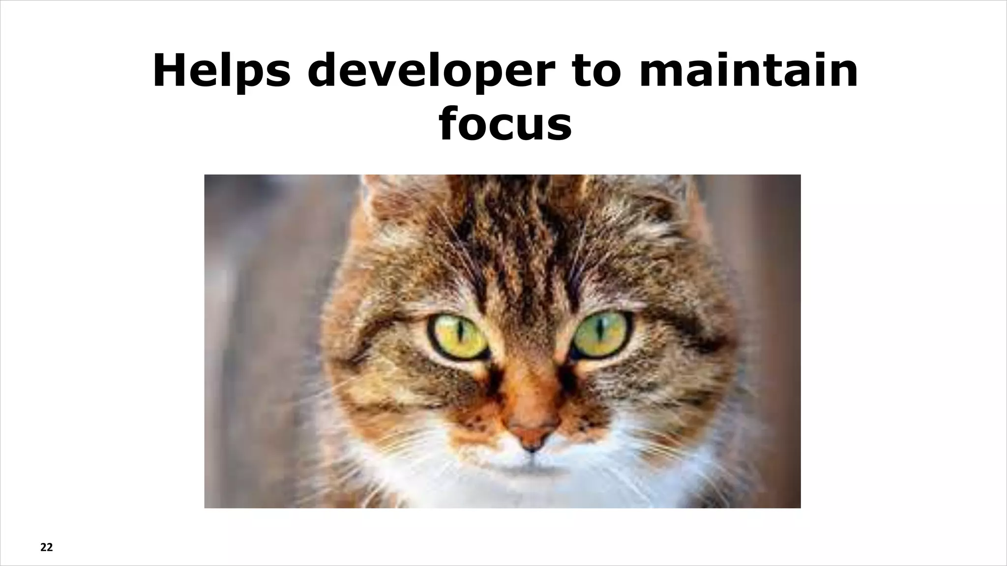 22
Helps developer to maintain
focus
 