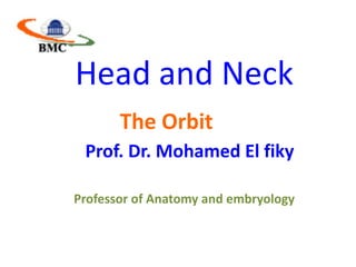 Head	and	Neck	
The	Orbit	
Prof.	Dr.	Mohamed	El	fiky
Professor	of	Anatomy	and	embryology
 