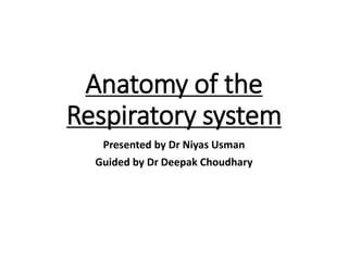 Anatomy of the
Respiratory system
Presented by Dr Niyas Usman
Guided by Dr Deepak Choudhary
 