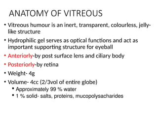 Viterous Humor Function anatomy of vitreous AND DISEASES OF VITREOUS HUMOR | PPTX