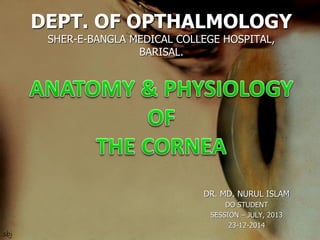 DEPT. OF OPTHALMOLOGY
SHER-E-BANGLA MEDICAL COLLEGE HOSPITAL,
BARISAL.
DR. MD. NURUL ISLAM
DO STUDENT
SESSION – JULY, 2013
23-12-2014
sbj
 