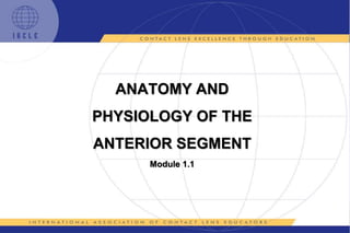 ANATOMY AND
PHYSIOLOGY OF THE
ANTERIOR SEGMENT
Module 1.1
 