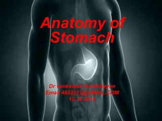 Stomach
Anatomy of
Stomach
Dr venkatesh Karthikeyan
Email 4852012@GMAIL.COM
10.12.2014
 