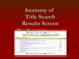 Anatomy of  Title Search Results Screen 