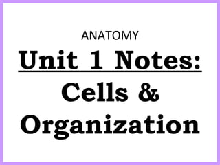 ANATOMY 
Unit 1 Notes: 
Cells & 
Organization 
 