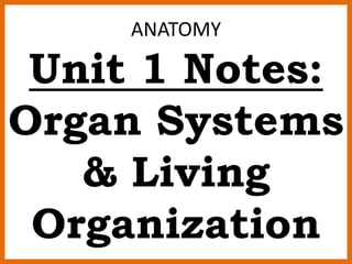 ANATOMY
Unit 1 Notes:
Organ Systems
& Living
Organization
 