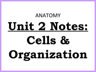 ANATOMY
Unit 2 Notes:
Cells &
Organization
 