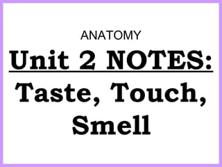 ANATOMY
Unit 2 NOTES:
Taste, Touch,
Smell
 