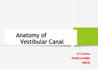 Anatomy of
Vestibular Canal
D S Varsha
PHASE III MBBS
NMCRI
 