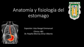 Anatomía y fisiología del
estomago
Expositor: Islas Rangel Emmanuel
Clínica: 481
Dr. Paipilla Monroy Omar Alberto
 