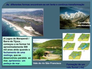 O relevo brasileiroMapa Relevo brasileiroCaracterísticas # Predominam os planaltos de baixa altitude ( até 1200m ) e as planícies# O relevo brasileiro não possui grandes altitudes . Este fato  pode ser explicado pela antiguidade de seus terrenosque vem sofrendo  o ataque dos  agentes de erosão há milhões de anos .# Planalto, Planícies e Depressões são as principais formas de relevo . O Brasil não apresenta cadeias de montanhas ou dobramentos modernosAs Cores variam de acordo com níveis de altitude indo dos  mais baixos ( verde) aos mais elevados ( marrom)  