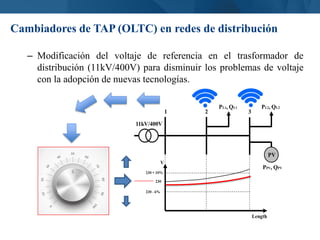 – Modificación del voltaje de referencia en el trasformador de
distribución (11kV/400V) para disminuir los problemas de voltaje
con la adopción de nuevas tecnologías.
Cambiadores de TAP (OLTC) en redes de distribución
 