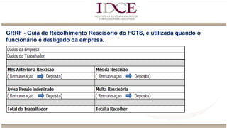 GRRF - Guia de Recolhimento Rescisório do FGTS, é utilizada quando o
funcionário é desligado da empresa.
 