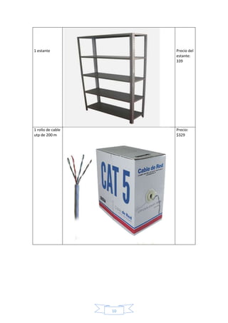 1 estante 
Precio del 
10 
estante: 
339 
1 rollo de cable 
utp de 200 m 
Precio: 
$329 
 