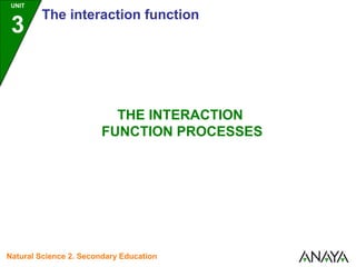 UNIT
3
The interaction function
Natural Science 2. Secondary Education
THE INTERACTION
FUNCTION PROCESSES
 