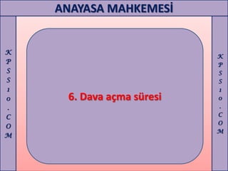 ANAYASA MAHKEMESİ


K
                           K
P                          P
S                          S
S                          S
1                          1
0    6. Dava açma süresi   0
.                          .
C                          C
                           O
O
                           M
M
 