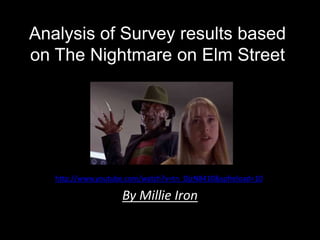 Analysis of Survey results based
on The Nightmare on Elm Street
By Millie Iron
http://www.youtube.com/watch?v=tn_DjzN8410&spfreload=10
 