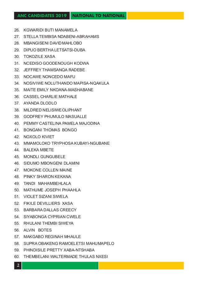 ANC candidate list 2019 elections