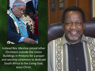 intolerance




 In response, the ANC chaplain general, Vukile Mehana, criticized Dr.
Meshoe for his “fundamentalist Chris...