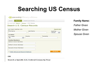 Searching US Census Family Name: Father Given Mother Given Spouse Given 