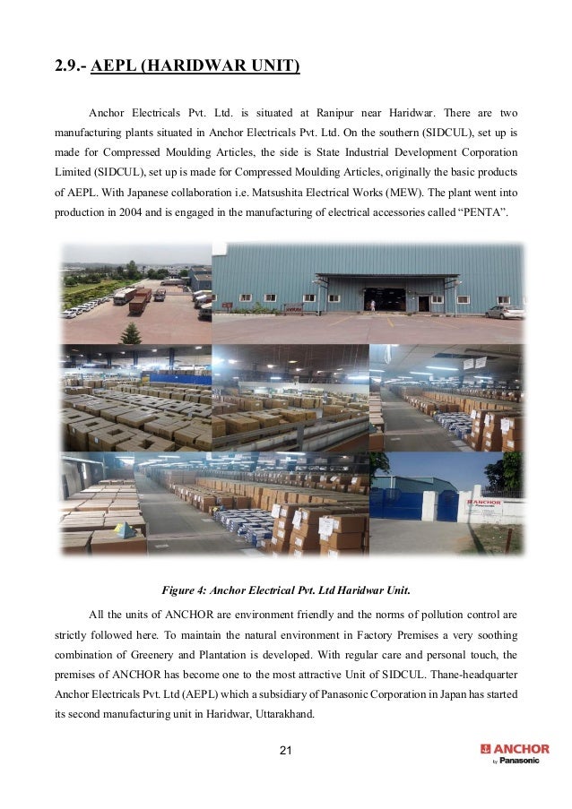 SUMMER INTERNSHIP REPORT (Anchor Electricals Pvt. Ltd.)