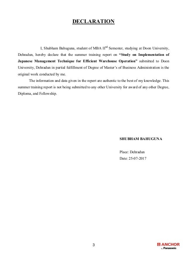 SUMMER INTERNSHIP REPORT (Anchor Electricals Pvt. Ltd.)