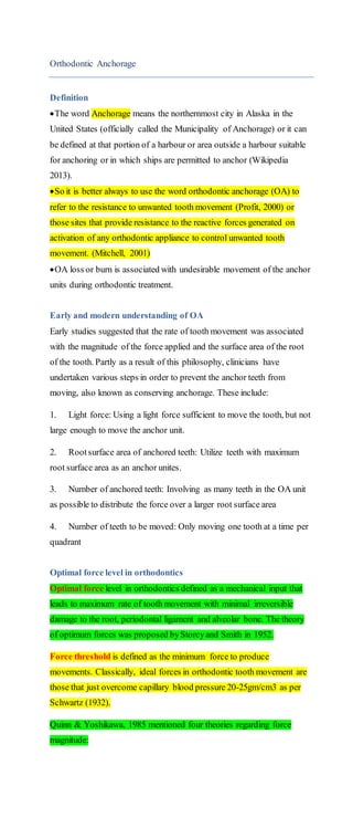 Orthodontic anchorage / for orthodontists by Almuzian | DOCX