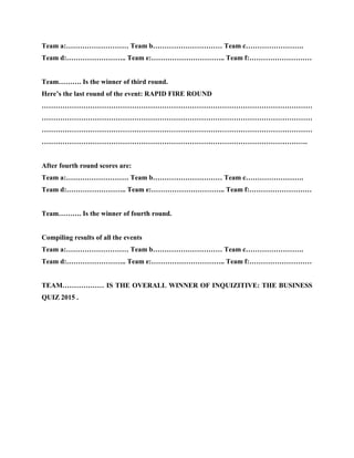 Basic Anchoring Script For Buiness Quiz Competition