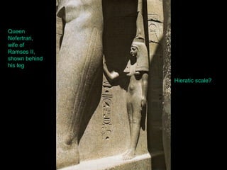 Queen
Nefertrari,
wife of
Ramses II,
shown behind
his leg

               Hieratic scale?
 