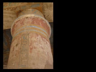 After the Temple fell into disuse
with the end of the Pharonic
period, it was reused during the
Christian period as a church.
Those circular smudg-y things
with halos are saints painted
during the 4th century.
 