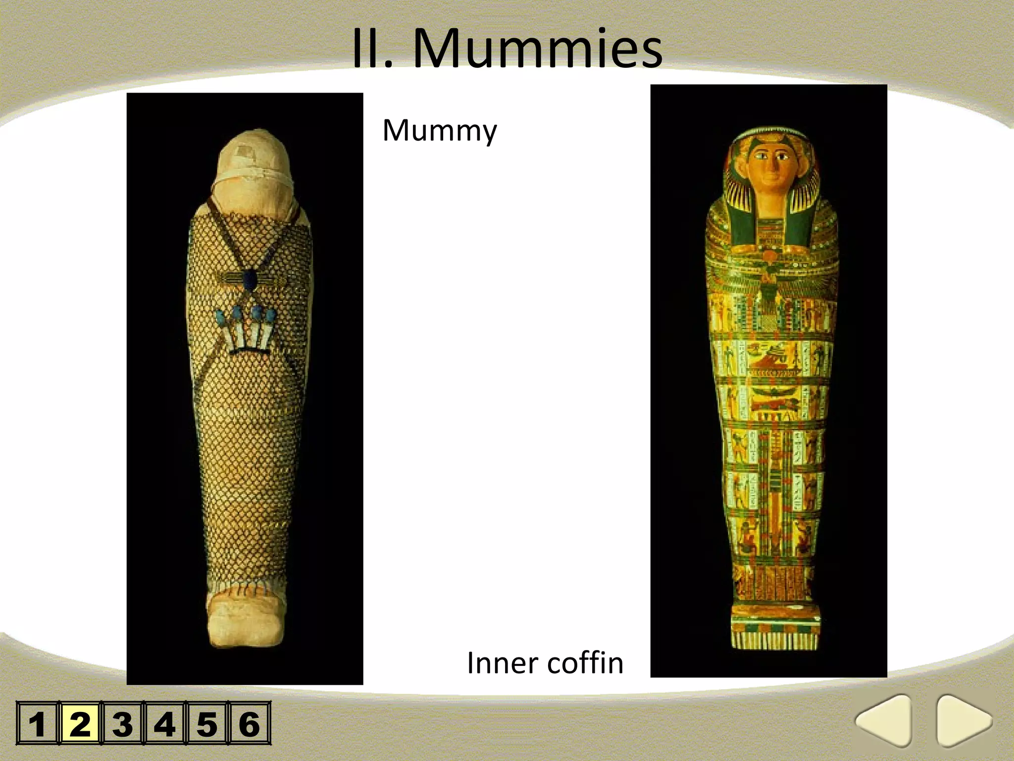 II. Mummies
               Mummy




                  Inner coffin
1 2 3 4 5 6
 