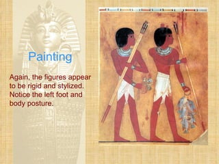Painting Again, the figures appear to be rigid and stylized. Notice the left foot and body posture. 