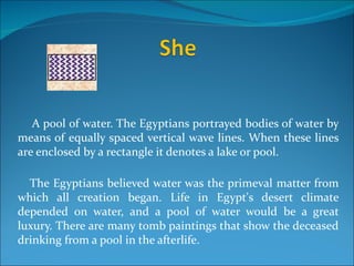 A pool of water. The Egyptians portrayed bodies of water by
means of equally spaced vertical wave lines. When these lines
are enclosed by a rectangle it denotes a lake or pool.

  The Egyptians believed water was the primeval matter from
which all creation began. Life in Egypt's desert climate
depended on water, and a pool of water would be a great
luxury. There are many tomb paintings that show the deceased
drinking from a pool in the afterlife.
 