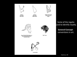 Some of the regalia 
used to identify royalty. 
General Concept: 
conventions in art. 
Source, p. 33 
 