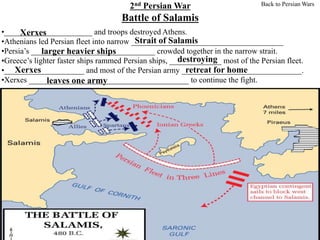 2nd Persian War
Battle of Salamis
•______________________ and troops destroyed Athens.
•Athenians led Persian fleet into n...