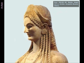 Archaic   Kore. 530-520 BC. Marble. Height
          2.01 m. Archaic. Acropolis Museum
          Athens.
 