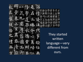 They started
     written
language—very
 different from
      ours.
 