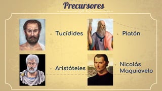 • Tucídides
Precursores
• Aristóteles
• Platón
• Nicolás
Maquiavelo
 