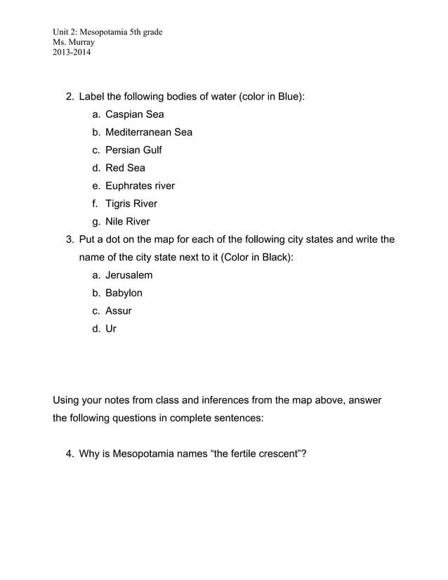 Ancient mesopotamia map worksheet PDF