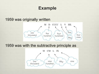Example
1959 was originally written
1959 was with the subtractive principle as
 