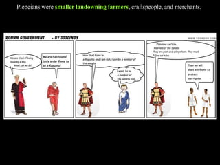 Plebeians were smaller landowning farmers, craftspeople, and merchants.
 