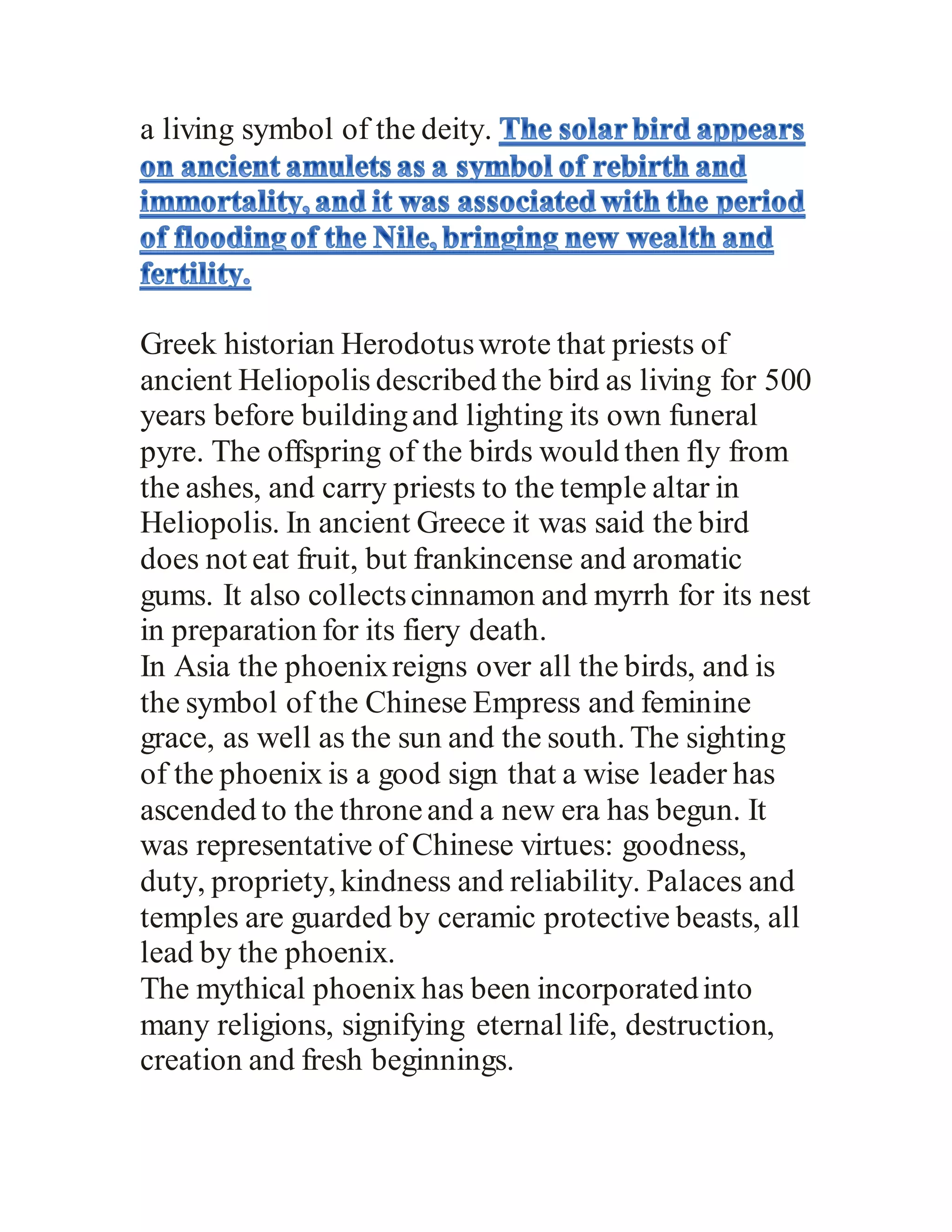 Ancient symbolism of the magical phoenix . | DOCX