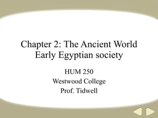 Chapter 2: The Ancient World Early Egyptian society HUM 250 Westwood College Prof. Tidwell 