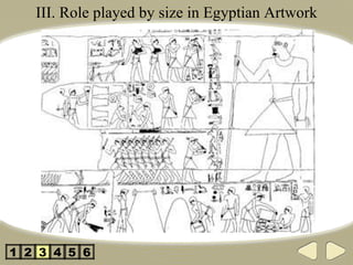 III. Role played by size in Egyptian Artwork 2 3 4 5 1 6 